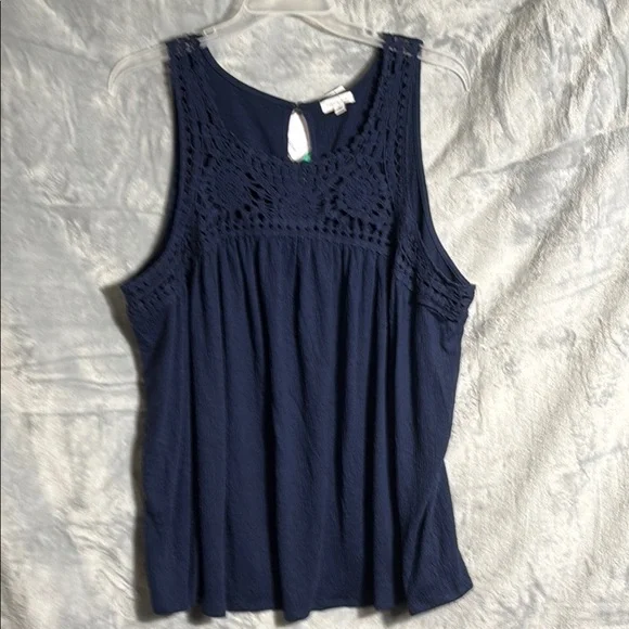 NWT Navy Blue Sleeveless Crochet Top plus size 2x summer‎ vacation lightweight - Picture 1 of 10